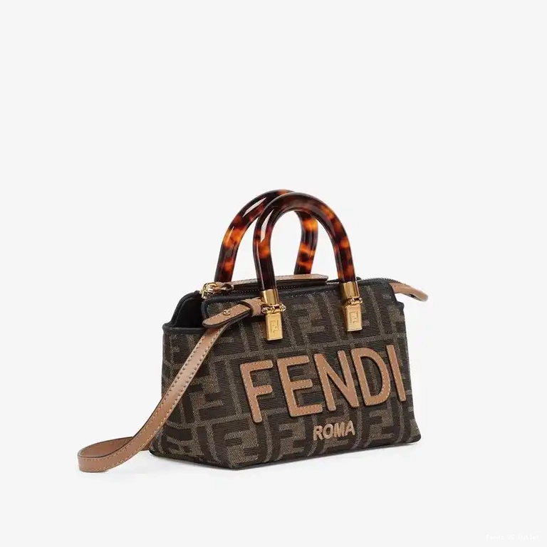 Affordable HOT Logo ROMA Motif Way Brown The FF By Fabric Fendi In Boston Mini Bag 0610